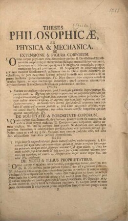 Theses philosophicæ, ex physica & mechanica.