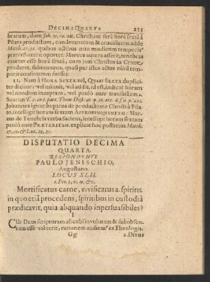Disputatio Decima Quarta. Respondente Paulo Jenischio, ...