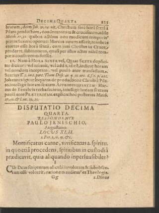 Disputatio Decima Quarta. Respondente Paulo Jenischio, ...