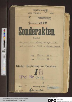 Überweisung der für den Kriegsbedarf erforderlichen Grundstücke und vorhandenen Gebäude im Stadtkreise Eberswalde