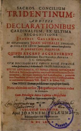 Sacrosanctum Concilium Tridentinum : Additis Declarationibus Cardinalium