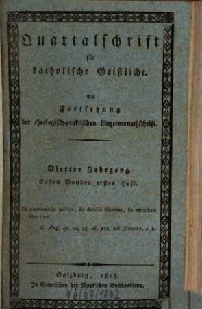 Neue Quartalschrift für katholische Geistliche. 4,1, 4,1. 1815