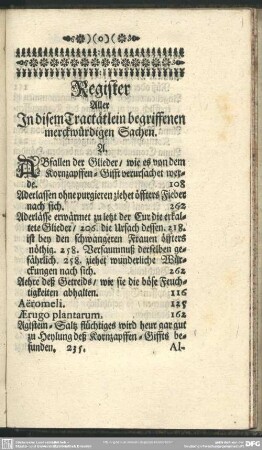 Register Aller In disem Tractätlein begriffenen merckwürdigen Sachen