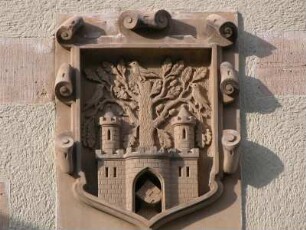 Aschersleben - Stadtwappen : Stadtwappen am Rathaus. Aufgenommen am 30. Mai 2004 in Aschersleben