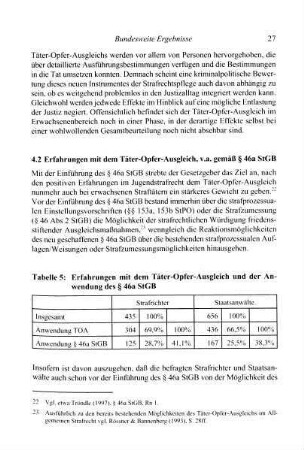 27-31, 4.2 Erfahrungen mit dem Täter-Opfer-Ausgleich, v.a. gemäß § 46a StGB