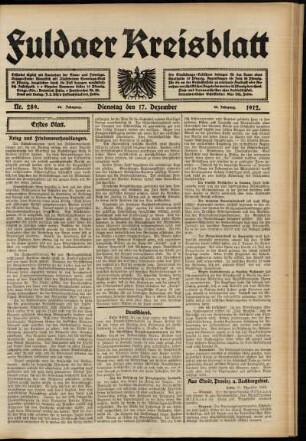 Erste Ausgabe vom Dienstag, den 17. Dezember 1912.