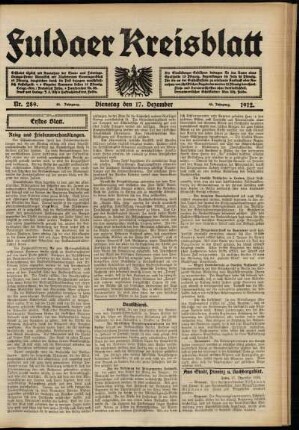 Erste Ausgabe vom Dienstag, den 17. Dezember 1912.
