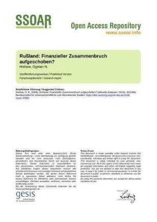 Rußland: Finanzieller Zusammenbruch aufgeschoben?