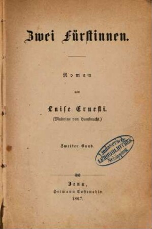 Zwei Fürstinnen : Roman von Luise Ernesti. . 2