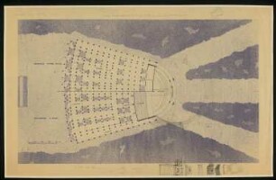 Festspielhaus »Schauburg«, Bad Berka: Situation, Grundriss 1. Ring und untere Halle 1:400 (von Inv.Nr. 5174), mit Bleistiftskizzen von Dipl.Ing. Schwennicke
