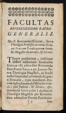 Facultas Reverendissimi Patris Generalis.