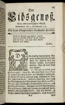 Vier- und zwanzigstes Stück. Mittwochens, den 17. Brachmonats 1750.