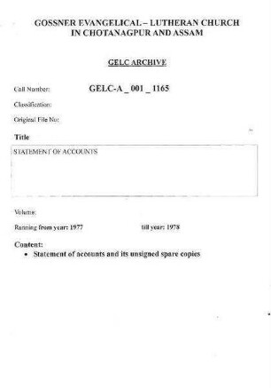 STATEMENT OF ACCOUNTS