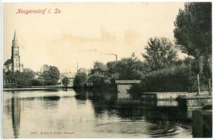 Neugersdorf. Kirche und Teich