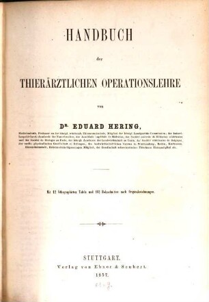 Handbuch der thierärztlichen Operationslehre