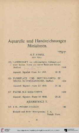 Aquarelle und Handzeichnungen (Nr. 31-157)