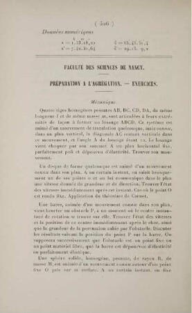 Faculté des Sciences de Nancy. Préparation à l'Agrégation. Exercices.