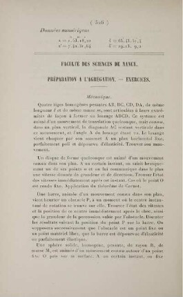 Faculté des Sciences de Nancy. Préparation à l'Agrégation. Exercices.