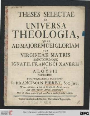 Theses Selectae Ex Universa Theologia