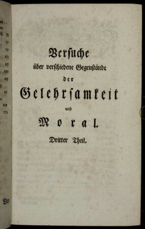 Versuche über verschiedene Gegenstände der Gelehrsamkeit und Moral. Dritter Theil.