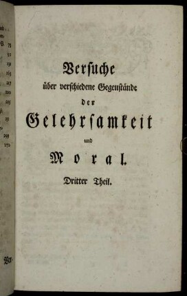 Versuche über verschiedene Gegenstände der Gelehrsamkeit und Moral. Dritter Theil.
