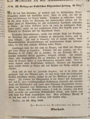 No. 86. II. Beilage zur Kasselschen Allgemeinen Zeitung. 26. März.