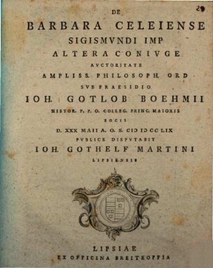 De Barbara Celeiense, Sigismundi Imp. altera coniuge