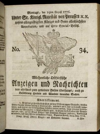 No. 34. Montags, den 19ten August 1776.
