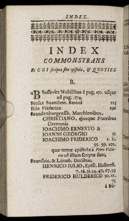 Index Commonstrans Et CUI scripta Sint epistolæ, & Quoties