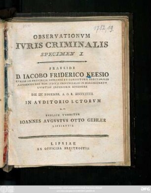 Specimen 1: Observationvm Ivris Criminalis