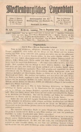 Nr. 8/9. Rostock, Sonntag, den 8. Dezember 1918.