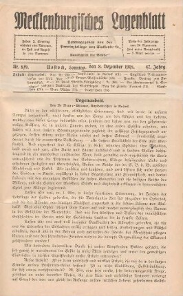 Nr. 8/9. Rostock, Sonntag, den 8. Dezember 1918.