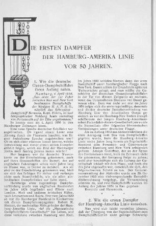 Die ersten Dampfer der Hamburg-Amerika Linie vor 50 Jahren.
