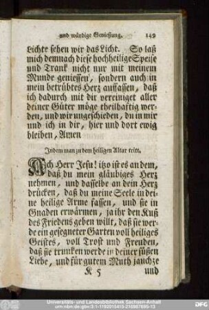 Indem man zu dem heilgen Altar tritt.