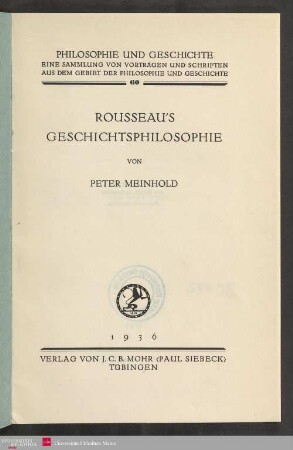 Rousseau's Geschichtsphilosophie : [Reinhold Seeberg zum Gedächtnis]