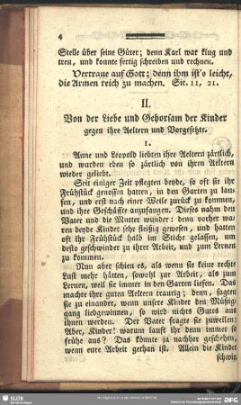 II. Von der Liebe und Gehorsam der Kinder gegen Ihre Aeltern und Vorgesetzte