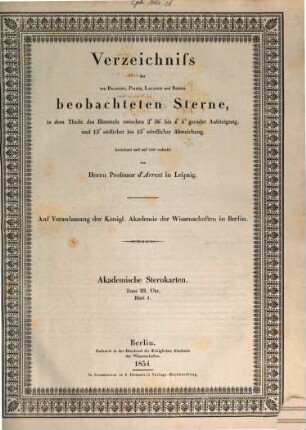 Verzeichniss der von Bradley, Piazzi, Lalande und Bessel beobachteten Sterne. 4. 1854
