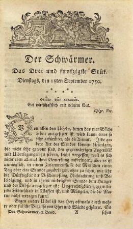 Der Schwärmer oder Herumstreifer : eine Sittenschrift aus dem Englischen, 2