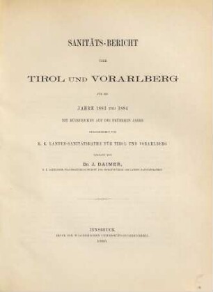 Sanitäts-Ergänzungs-Bericht für Tirol und Vorarlberg für das Jahr .... 1883/84 (1886)