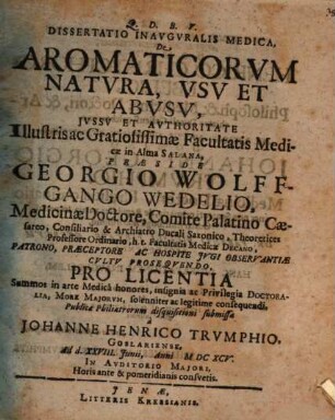 Diss. inaug. med. de aromaticorum natura, usu et abusu