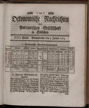 XXVI. Stück. Sonnabends den 3 Julius 1773.