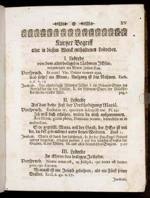 Kurtzer Begriff aller in diesem Werck enthaltenen Lobreden.