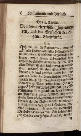 Das 2. Capitel. Von denen electrischen Instrumenten, und den Versuchen der eigenen Electricität.