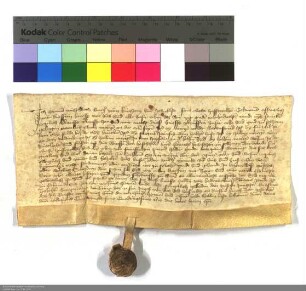 Hermann Michelbach, Bürger zu Kirchhain verkauft sein Erbe u. sein Gut zu Selheim dem Heuchen Bürschin zu Selheim für 15 Pfund Heller.
