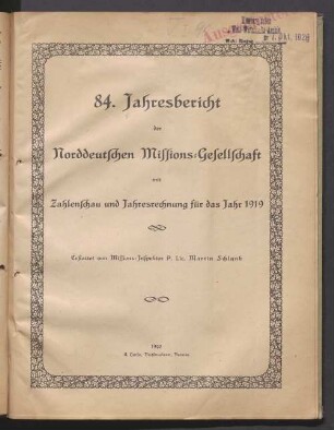 84.1919: Jahresbericht der Norddeutschen Missions-Gesellschaft