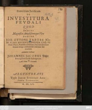 Exercitium Iuridicum De Investitura Feudali