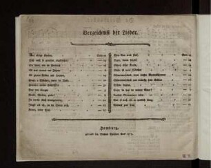 Verzeichniß der Lieder