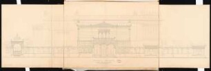 Vereinshaus, Berlin Schinkelwettbewerb 1864: Aufriss Seitenansicht (von der Oranienstraße); Maßstabsleiste