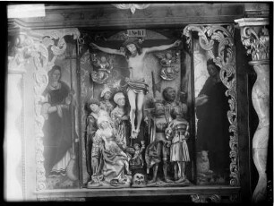 Harthausen auf der Scher Katholische Pfarrkirche Sankt Mauritius Rechter Seitenaltar Detailansicht - Kreuzigung