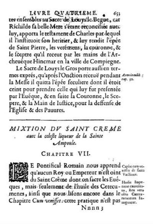 Mixtion Dv Saint Creme auec la celeste liqueur de la Sainte Ampoule. Chapitre VII.